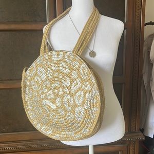 Straw bag with silver animal print